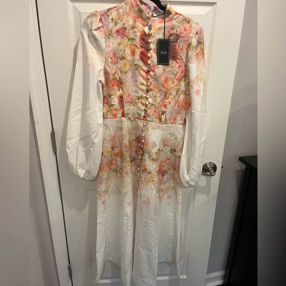 These Three boutique floral belted midi dress NWT